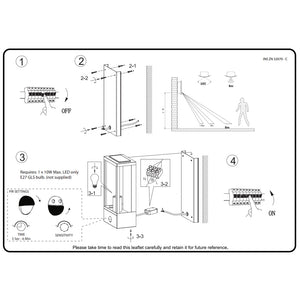 MINERVA | Outdoor Wall Porch Glass Box Lantern Light | E27 | IP44 | Black | PIR Motion Sensor