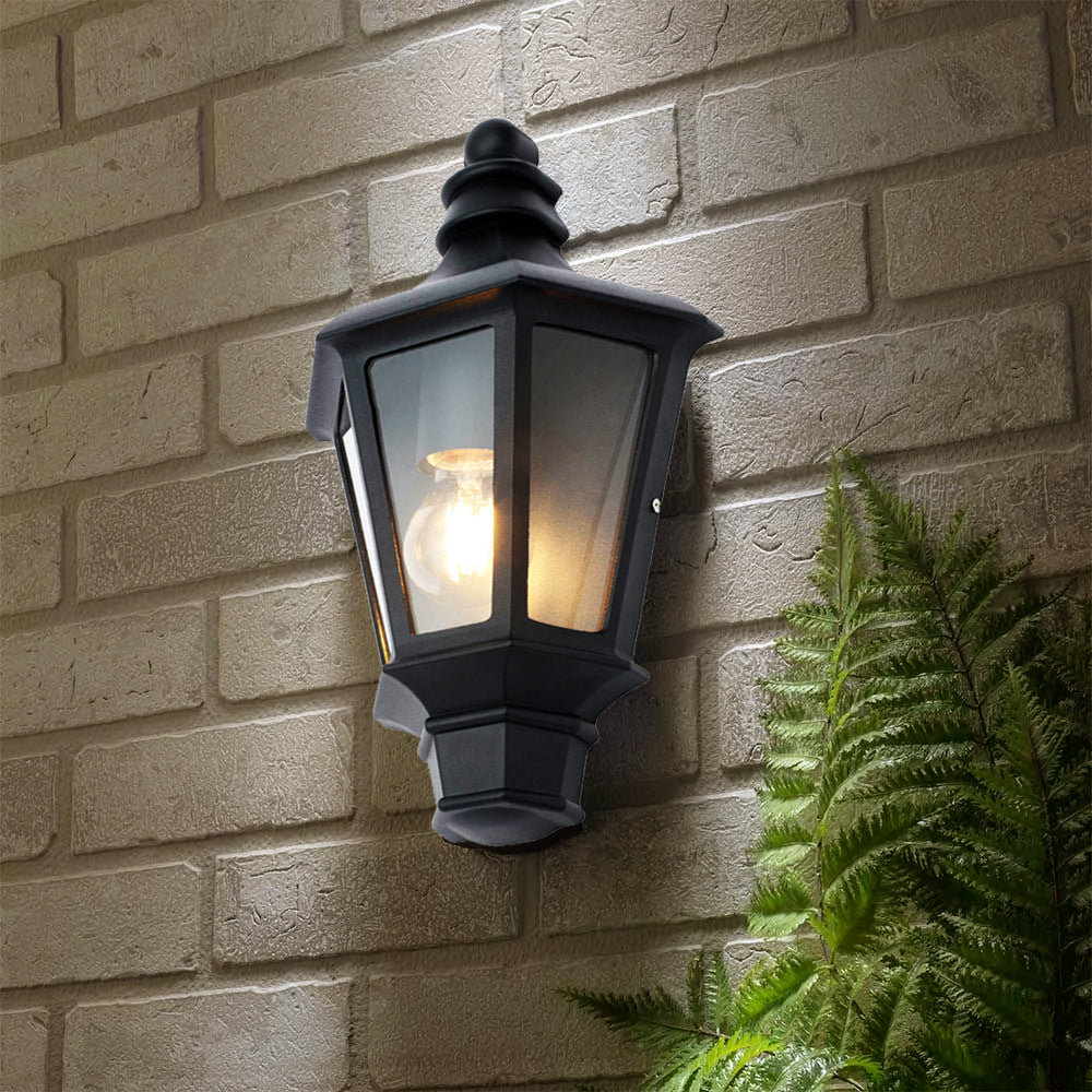 Outdoor Wall Porch Half Coach Lantern Light | E27 | IP44 | Black