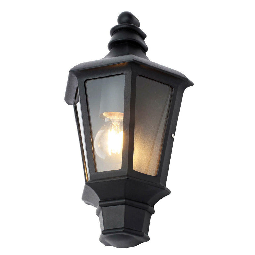 Outdoor Wall Porch Half Coach Lantern Light | E27 | IP44 | Black