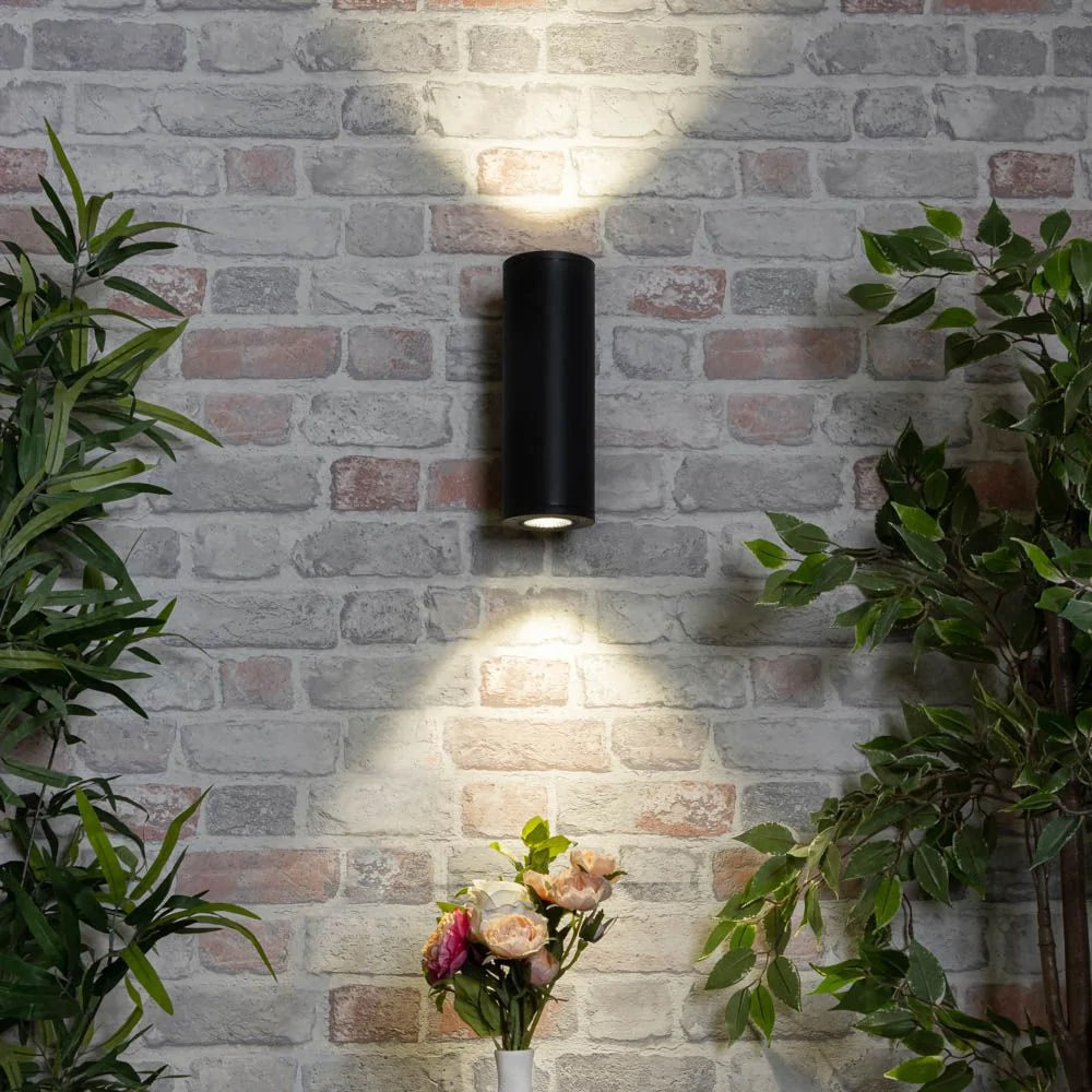 MIZAR | Outdoor Cylinder Up Down Wall Light Fitting | 20W LED | 4000K Neutral White | IP54 | Black