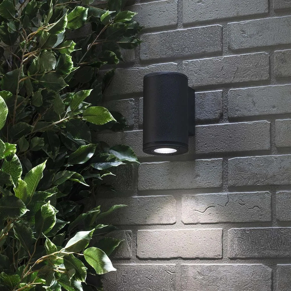 MIZAR | Outdoor Cylinder Up or Down Wall Light Fitting | 10W LED | 4000K Neutral White | IP54 | Anthracite