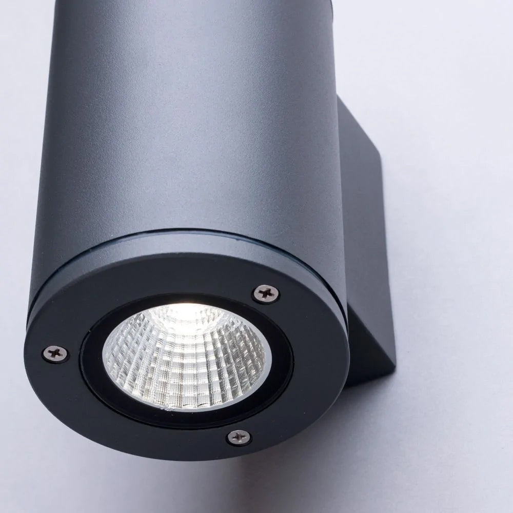 MIZAR | Outdoor Cylinder Up or Down Wall Light Fitting | 10W LED | 4000K Neutral White | IP54 | Anthracite