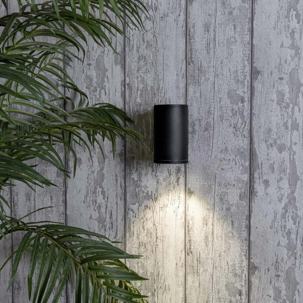 MIZAR | Outdoor Cylinder Up or Down Wall Light Fitting | 10W LED | 4000K Neutral White | IP54 | Black