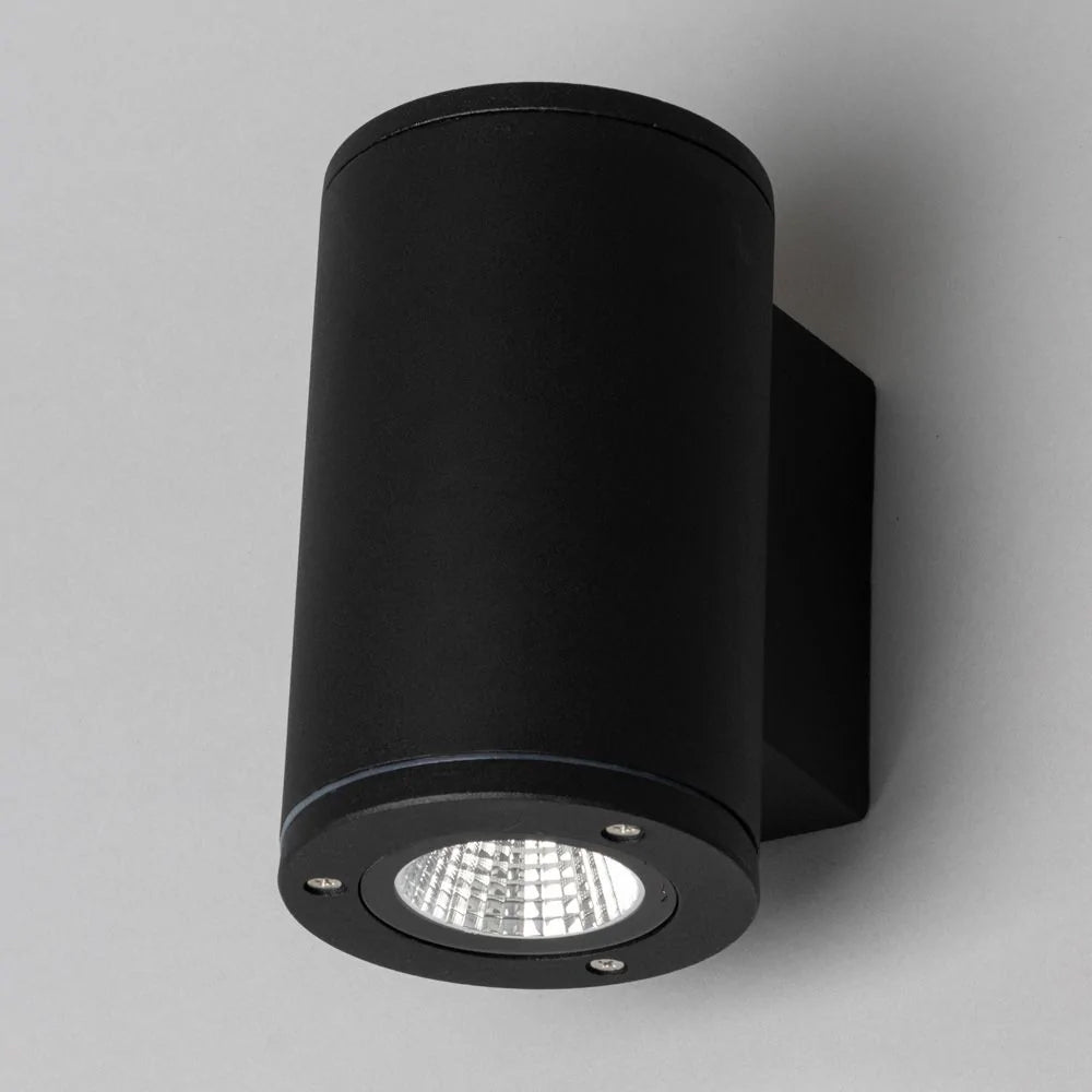 MIZAR | Outdoor Cylinder Up or Down Wall Light Fitting | 10W LED | 4000K Neutral White | IP54 | Black