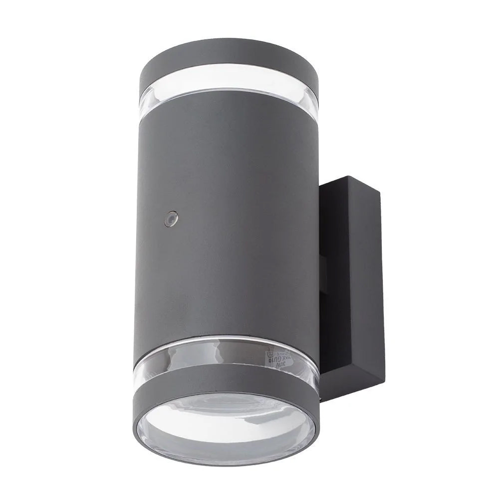 LENS | Outdoor Cylinder Up & Down Wall Light Fitting | GU10 | IP44 | Anthracite | Photocell Dusk to Dawn