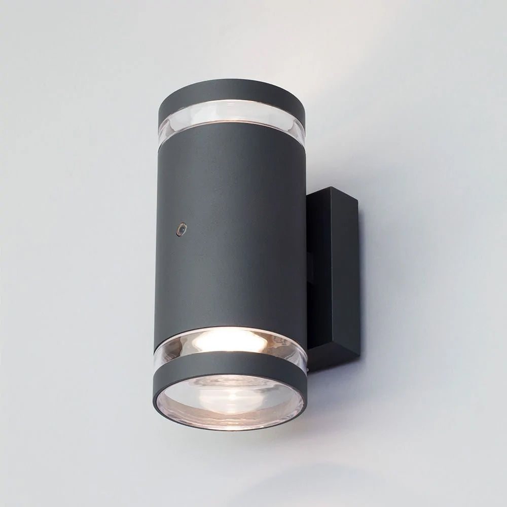 LENS | Outdoor Cylinder Up & Down Wall Light Fitting | GU10 | IP44 | Anthracite | Photocell Dusk to Dawn