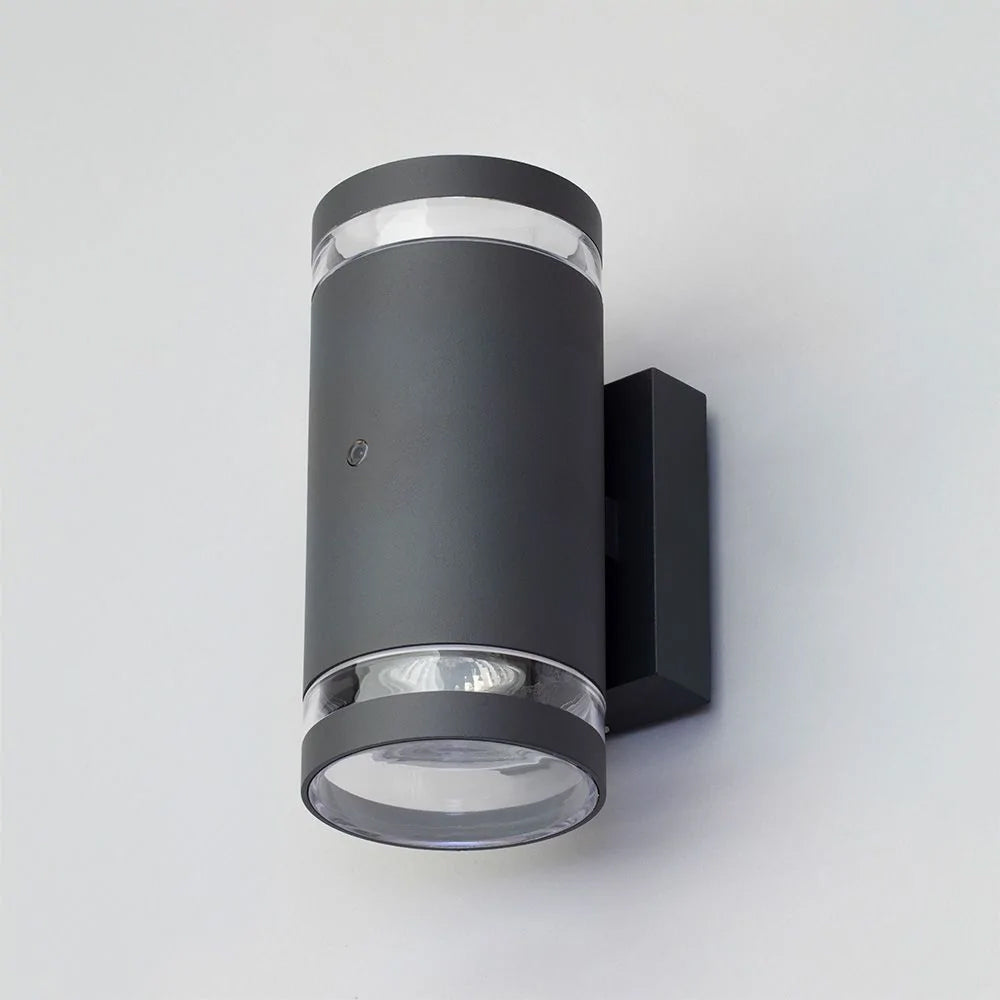 LENS | Outdoor Cylinder Up & Down Wall Light Fitting | GU10 | IP44 | Anthracite | Photocell Dusk to Dawn