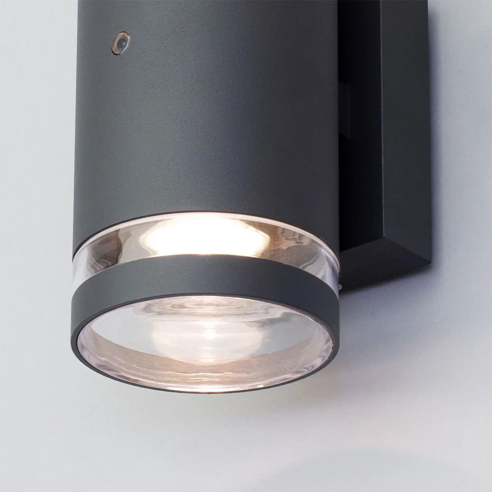 LENS | Outdoor Cylinder Up & Down Wall Light Fitting | GU10 | IP44 | Anthracite | Photocell Dusk to Dawn