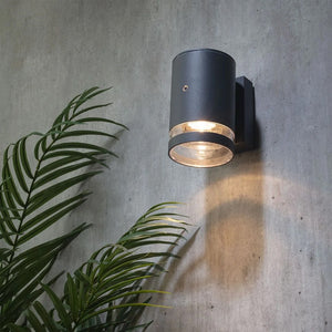 LENS | Outdoor Cylinder Down Wall Light Fitting | GU10 | IP44 | Anthracite | Photocell Dusk to Dawn