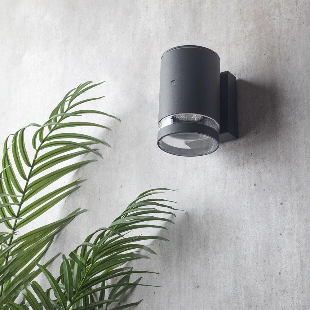 LENS | Outdoor Cylinder Down Wall Light Fitting | GU10 | IP44 | Anthracite | Photocell Dusk to Dawn