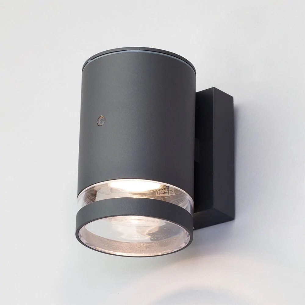 LENS | Outdoor Cylinder Down Wall Light Fitting | GU10 | IP44 | Anthracite | Photocell Dusk to Dawn