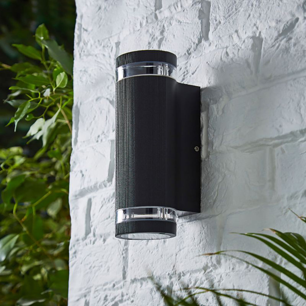 HELIX | Outdoor Porch Up Down Wall Lantern Spot Light | GU10 | IP44 | Black