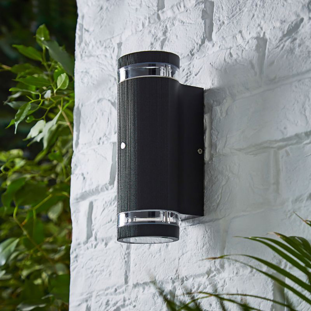 HELIX | Outdoor Porch Up Down Wall Lantern Spot Light | GU10 | IP44 | Black | Dusk to Dawn Sensor