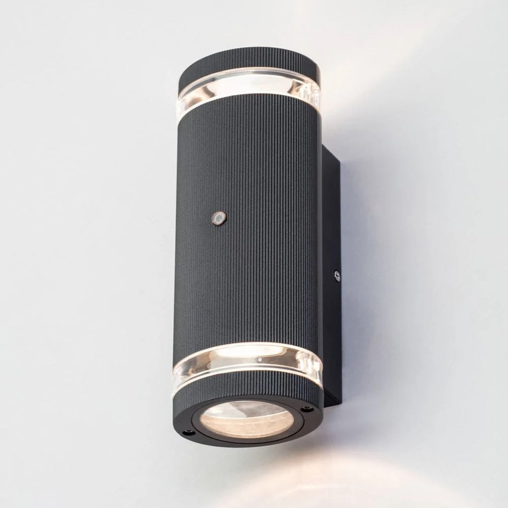 HELIX | Outdoor Porch Up Down Wall Lantern Spot Light | GU10 | IP44 | Black | Dusk to Dawn Sensor