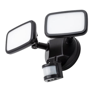 LYNN | LED Outdoor Twin Wall Spot Flood Light | 20W 1250lm | IP65 | Black | PIR Motion Sensor