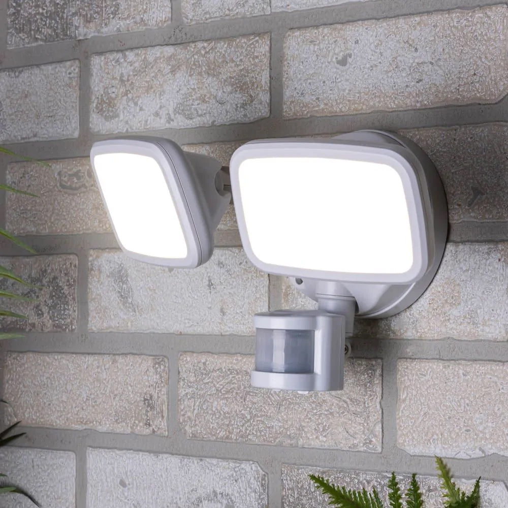 LYNN | LED Outdoor Twin Wall Spot Flood Light | 20W 1250lm | IP65 | White | PIR Motion Sensor