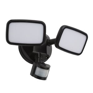 LYNN | LED Outdoor Twin Wall Spot Flood Light | 20W 1250lm | IP65 | Black | PIR Motion Sensor