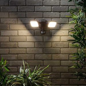 LYNN | LED Outdoor Twin Wall Spot Flood Light | 20W 1250lm | IP65 | Black | PIR Motion Sensor