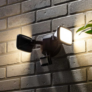 LYNN | LED Outdoor Twin Wall Spot Flood Light | 20W 1250lm | IP65 | Black | PIR Motion Sensor