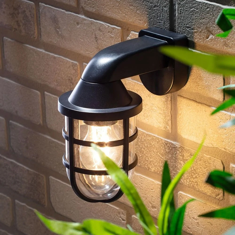 JURA | Outdoor Cage Down Wall Porch Nautical Industrial Lantern Light | E27 | IP44 | Black