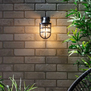 JURA | Outdoor Cage Down Wall Porch Nautical Industrial Lantern Light | E27 | IP44 | Black