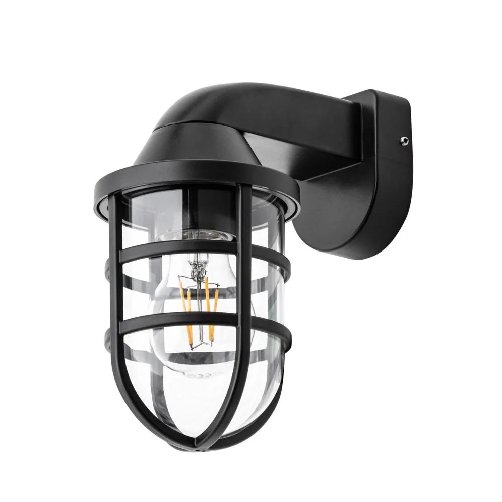 JURA | Outdoor Cage Down Wall Porch Nautical Industrial Lantern Light | E27 | IP44 | Black