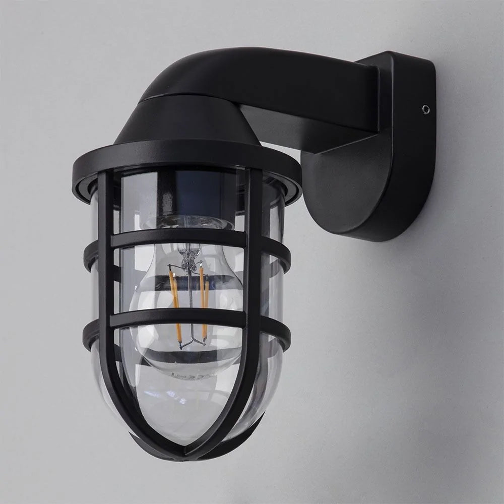 JURA | Outdoor Cage Down Wall Porch Nautical Industrial Lantern Light | E27 | IP44 | Black