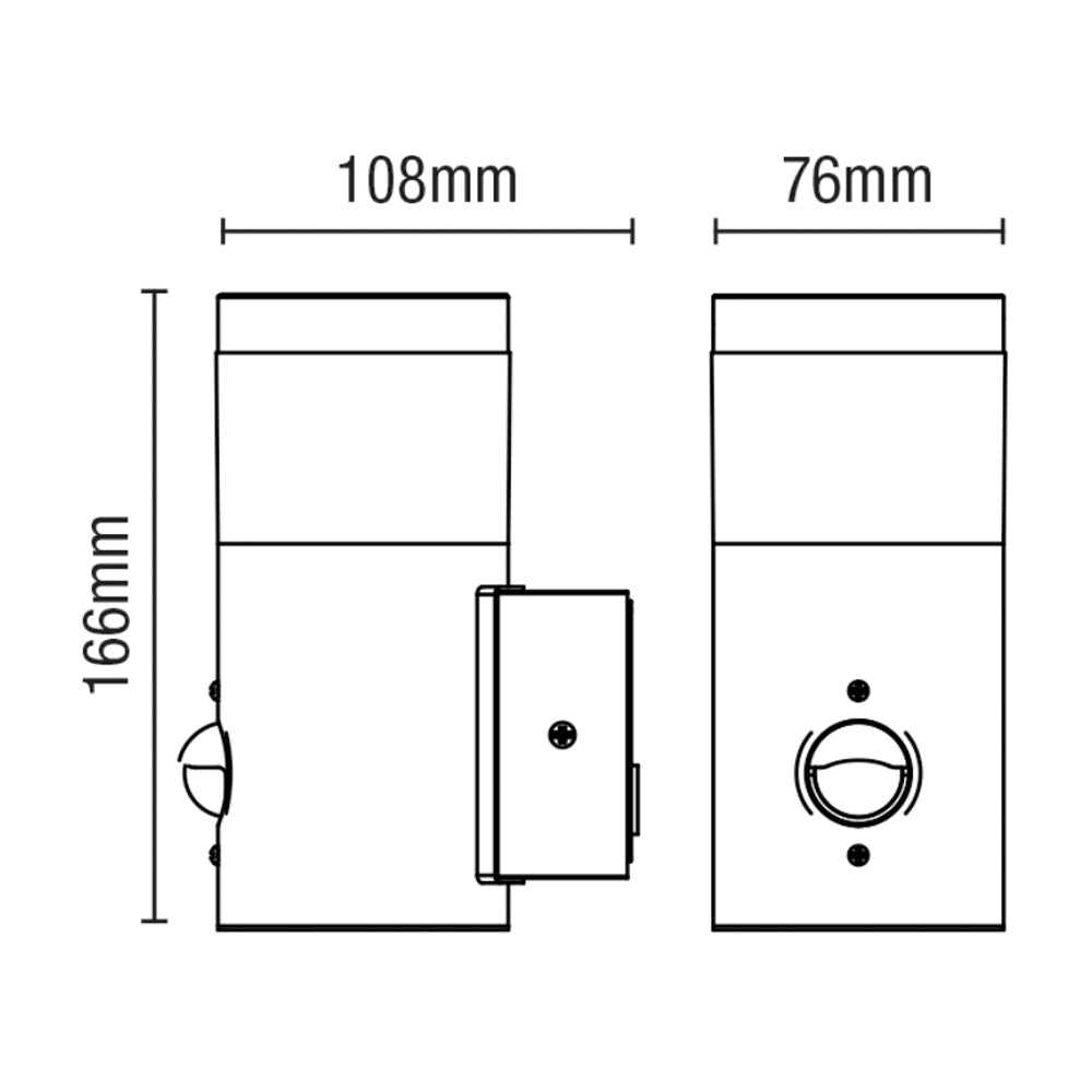 POLLUX | Outdoor Up Wall Porch Lantern Spot Light | LED 4W | IP44 | Black | PIR Motion Sensor