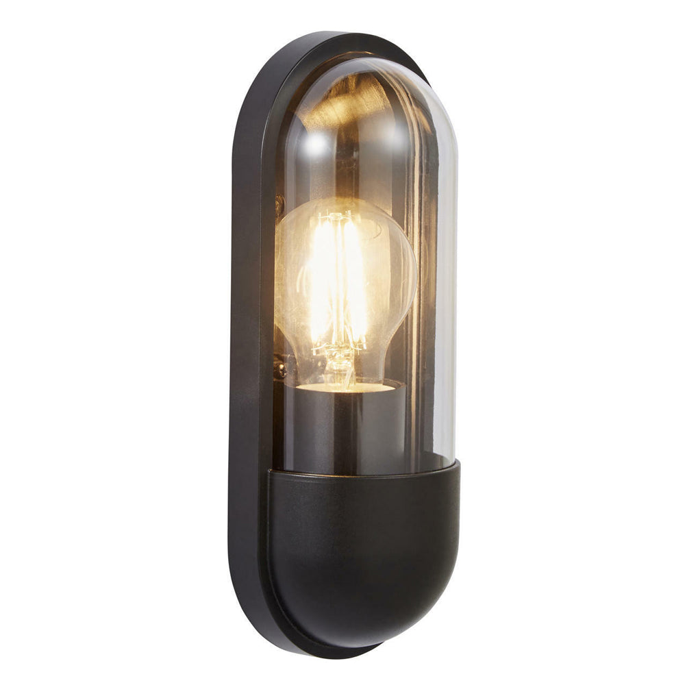 PILULE | Oval Bulkhead Outdoor Glass Wall Light Lantern | E27 | IP44 | Black