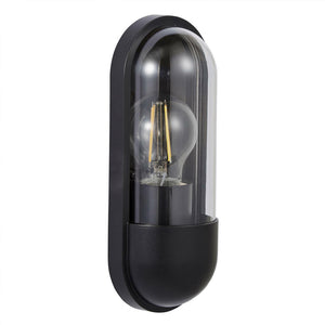 PILULE | Oval Bulkhead Outdoor Glass Wall Light Lantern | E27 | IP44 | Black