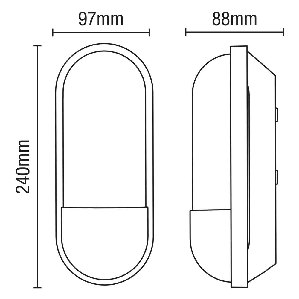 PILULE | Oval Bulkhead Outdoor Glass Wall Light Lantern | E27 | IP44 | Black