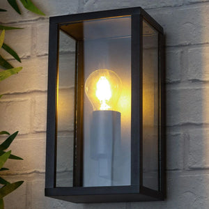 CHINON | Outdoor Box Glass Wall Porch Lantern Light | E27 | IP44 | Black