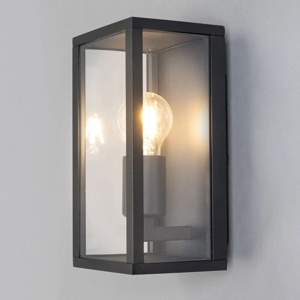 CHINON | Outdoor Box Glass Wall Porch Lantern Light | E27 | IP44 | Black