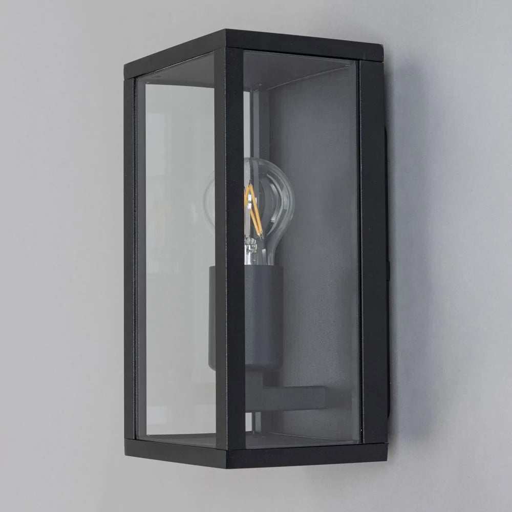 CHINON | Outdoor Box Glass Wall Porch Lantern Light | E27 | IP44 | Black