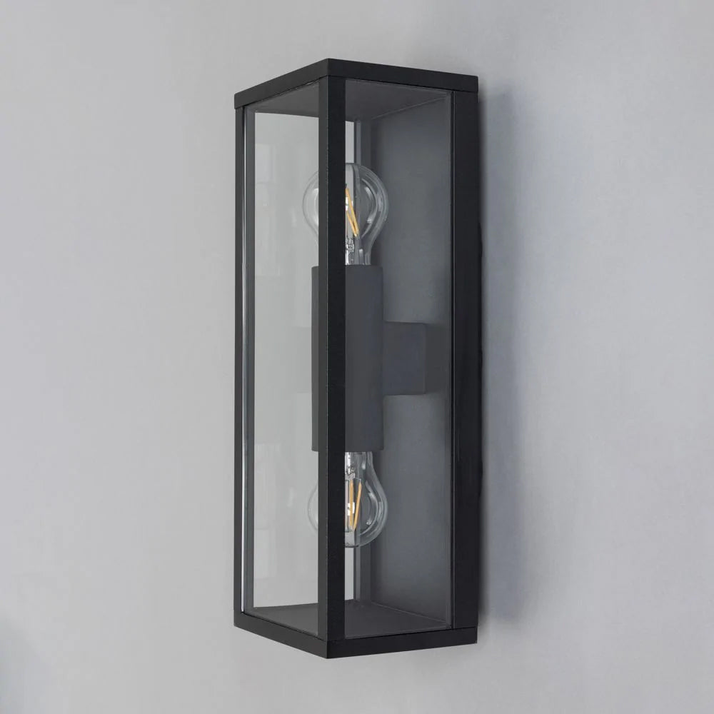 CHINON | Outdoor Box Glass Wall Porch Lantern 2 Light | E27 | IP44 | Black