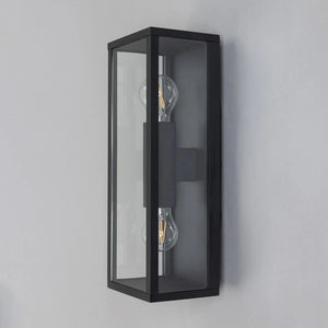 CHINON | Outdoor Box Glass Wall Porch Lantern 2 Light | E27 | IP44 | Black