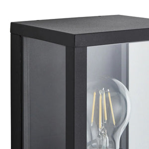 CHINON | Outdoor Box Glass Wall Porch Lantern 2 Light | E27 | IP44 | Black