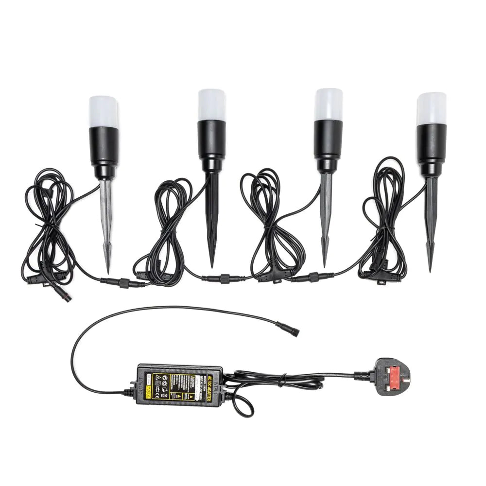 LAPIN | 4 x Outdoor Pathway Garden Spike Ground Spot Light Kit | 3W LED | IP65 | Black | 4000K Neutral White