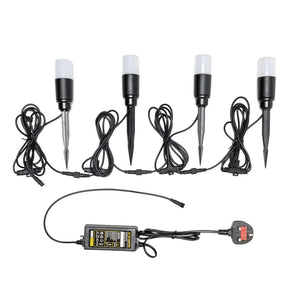 LAPIN | 4 x Outdoor Pathway Garden Spike Ground Spot Light Kit | 3W LED | IP65 | Black | 4000K Neutral White