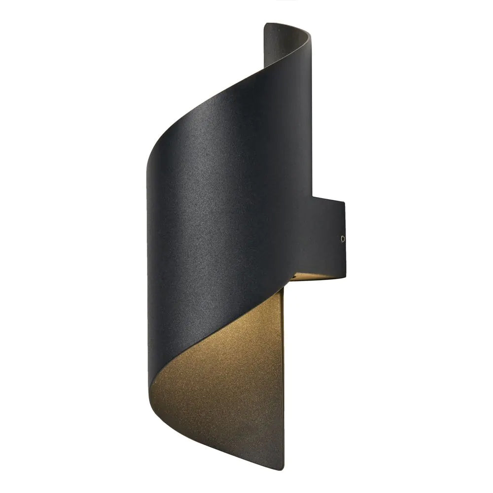 BUDE | Curved Up Down Coil Twist Wall Light Indoor Outdoor Fitting | 9W LED | 4000K Neutral White | IP54 | Black