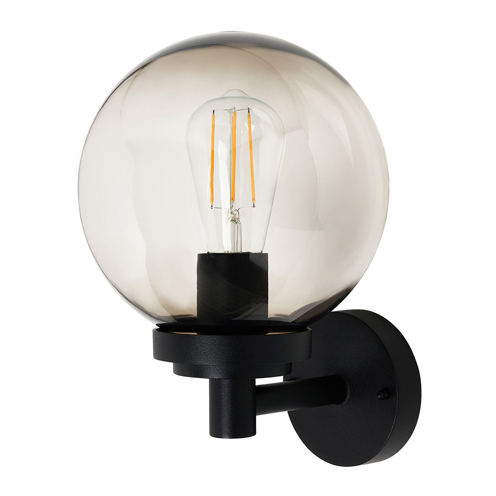 GAKI | Outdoor Globe Wall Lantern Garden Light Smoked | E27 | IP44 | Black