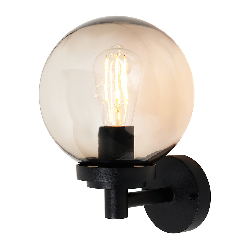 GAKI | Outdoor Globe Wall Lantern Garden Light Smoked | E27 | IP44 | Black