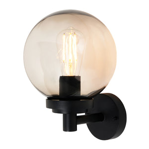 GAKI | Outdoor Globe Wall Lantern Garden Light Smoked | E27 | IP44 | Black