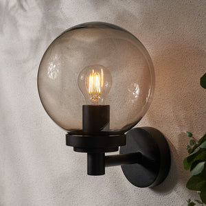 GAKI | Outdoor Globe Wall Lantern Garden Light Smoked | E27 | IP44 | Black