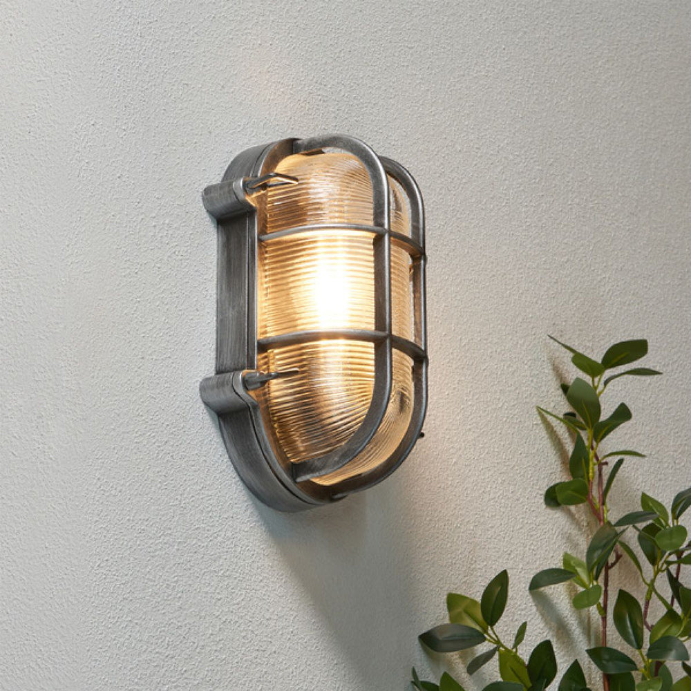 DAVEY | Outdoor Caged Oval Industrial Marine Nautical Wall Porch Bulkhead Light | E27 | IP44 | Silver