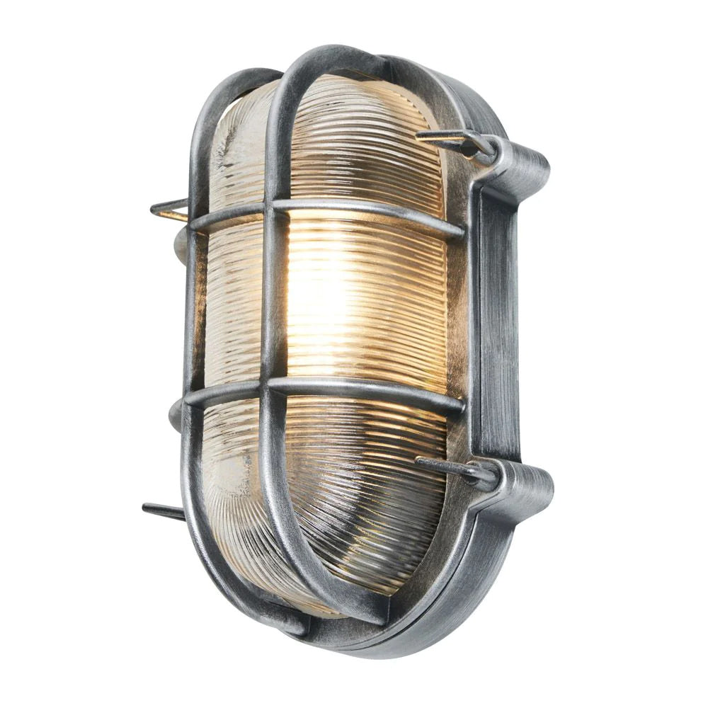 DAVEY | Outdoor Caged Oval Industrial Marine Nautical Wall Porch Bulkhead Light | E27 | IP44 | Silver