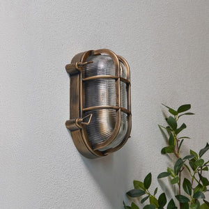 DAVEY | Outdoor Caged Oval Industrial Marine Nautical Wall Porch Bulkhead Light | E27 | IP44 | Gold