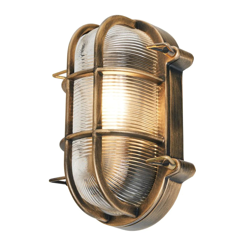 DAVEY | Outdoor Caged Oval Industrial Marine Nautical Wall Porch Bulkhead Light | E27 | IP44 | Gold