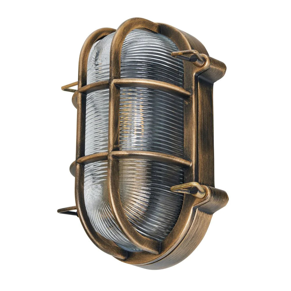 DAVEY | Outdoor Caged Oval Industrial Marine Nautical Wall Porch Bulkhead Light | E27 | IP44 | Gold