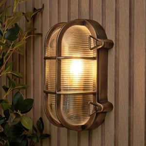 DAVEY | Outdoor Caged Oval Industrial Marine Nautical Wall Porch Bulkhead Light | E27 | IP44 | Gold